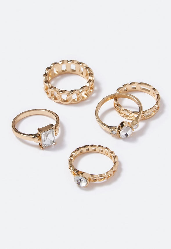 Tessa Mixed Band and Stone Ring Stack Crystal/Gold