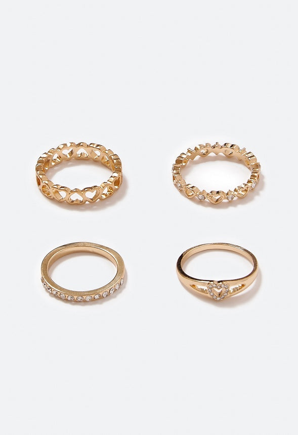 Thea Mixed Band Heart Ring Pack Crystal/ Gold