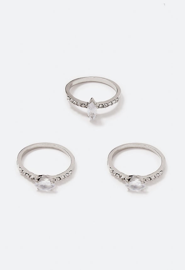 Indie Cubic Zirconia Navette Ring Pack Crystal/ Silver