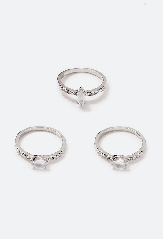 Indie Cubic Zirconia Navette Ring Pack Crystal/ Silver