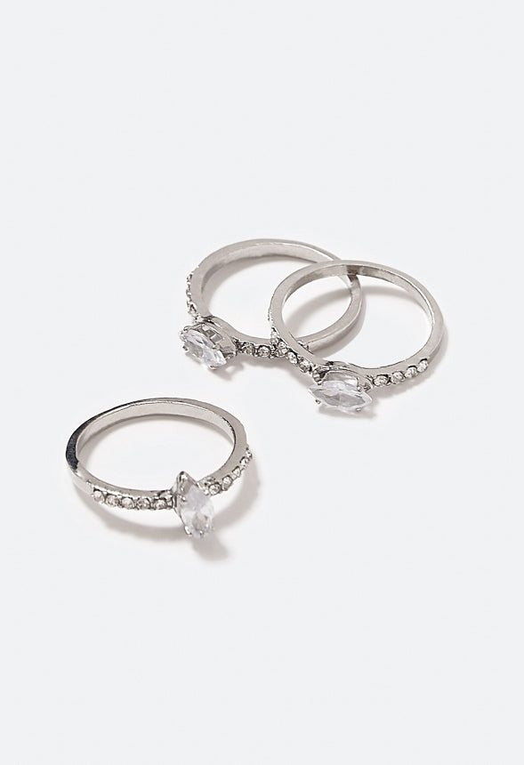 Indie Cubic Zirconia Navette Ring Pack Crystal/ Silver