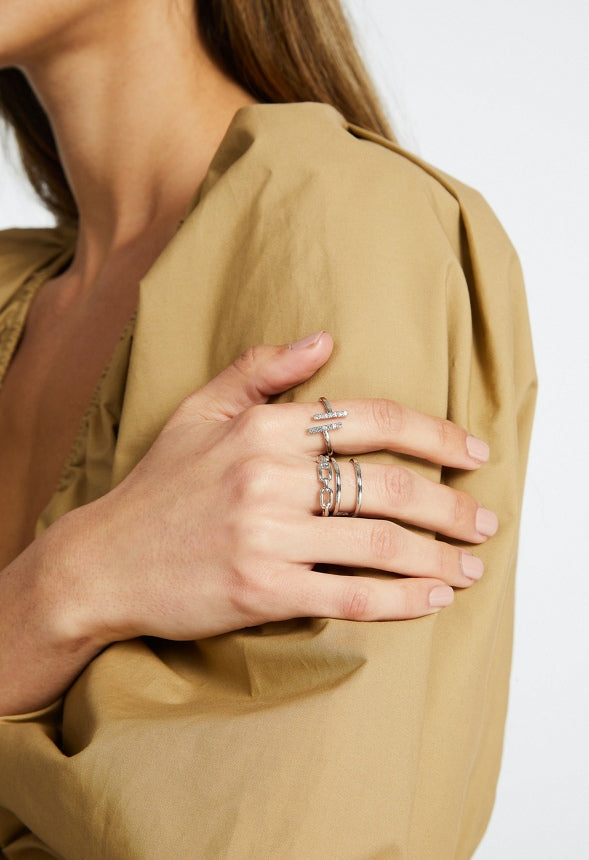 5-Piece Rae Ring Set With Glass Stone And Metal Mix Bands Crystal/ Silver