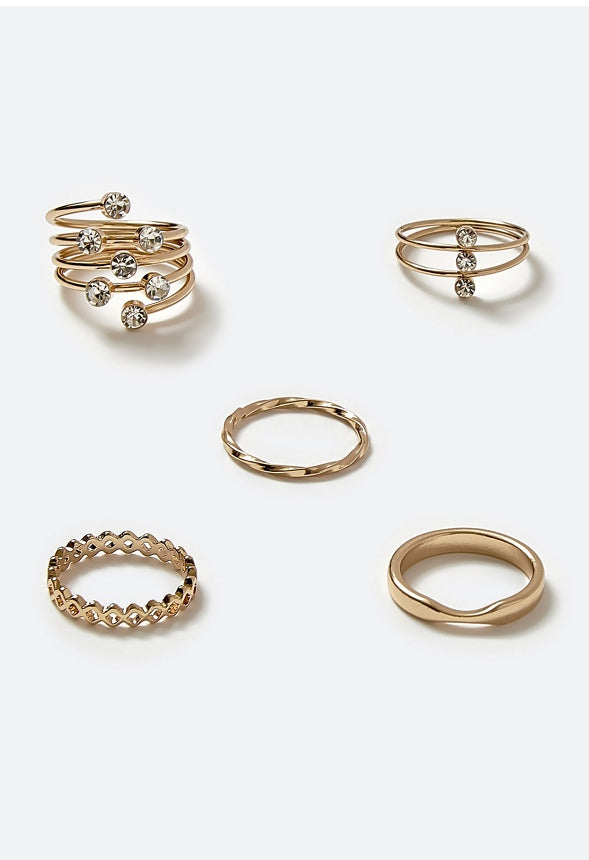 Gaia Delicate Glass Stones Wraparound Mixed Rings  Crystal/ Gold