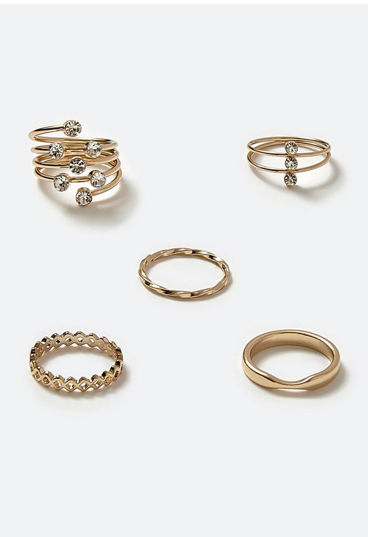 Gaia Delicate Glass Stones Wraparound Mixed Rings  Crystal/ Gold
