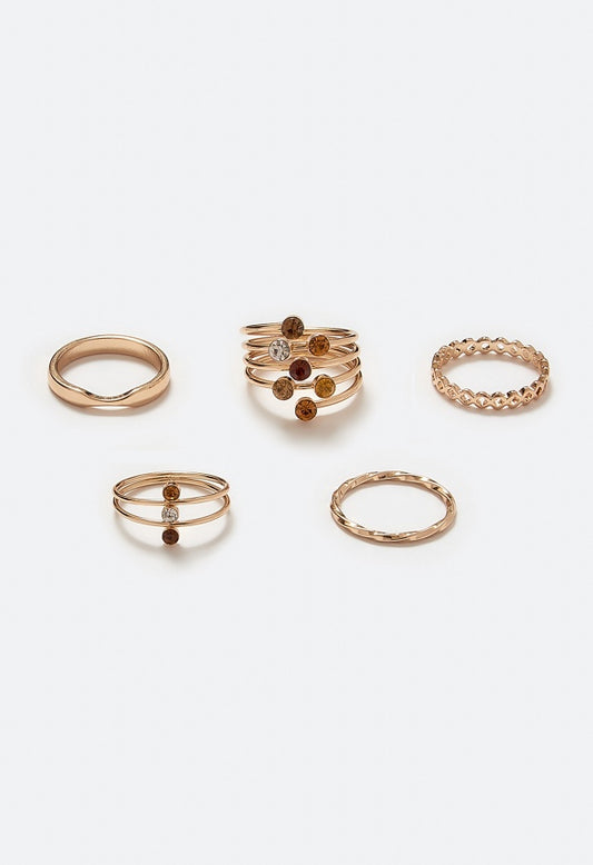 Gaia Delicate Glass Stones Wraparound Mixed Rings Pack Topaz/ Gold