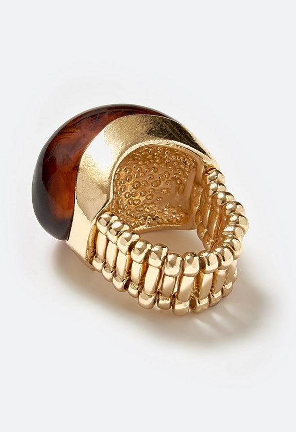 Ellis Domed Resin Stone Single Ring Brown/ Gold