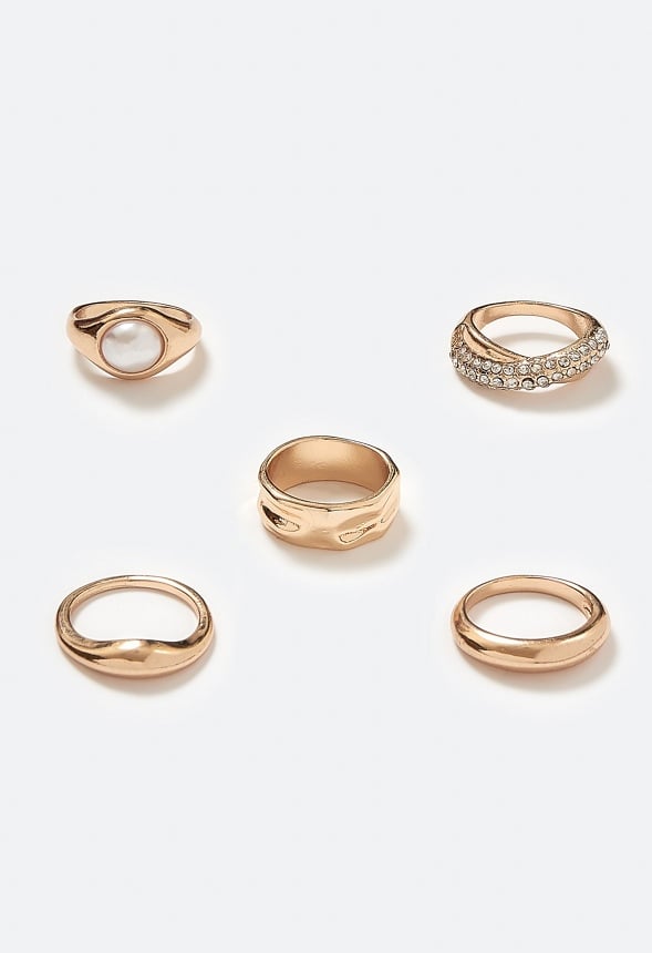 Fern Organic Metal Rings Pack With Pearl Detail Cream/ Gold