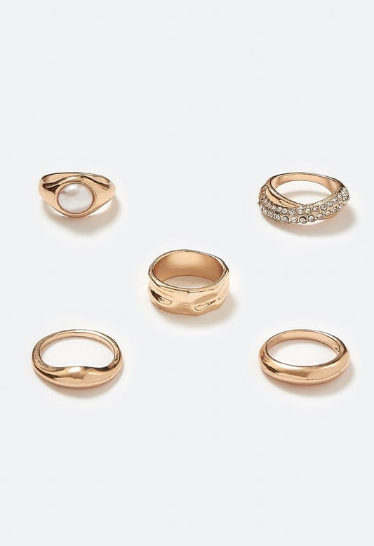 Fern Organic Metal Rings Pack With Pearl Detail Cream/ Gold