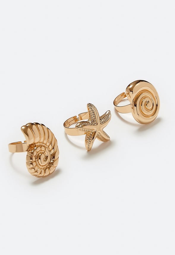 3-Pack Naya Adjustable Mix Metal Shell Rings Gold
