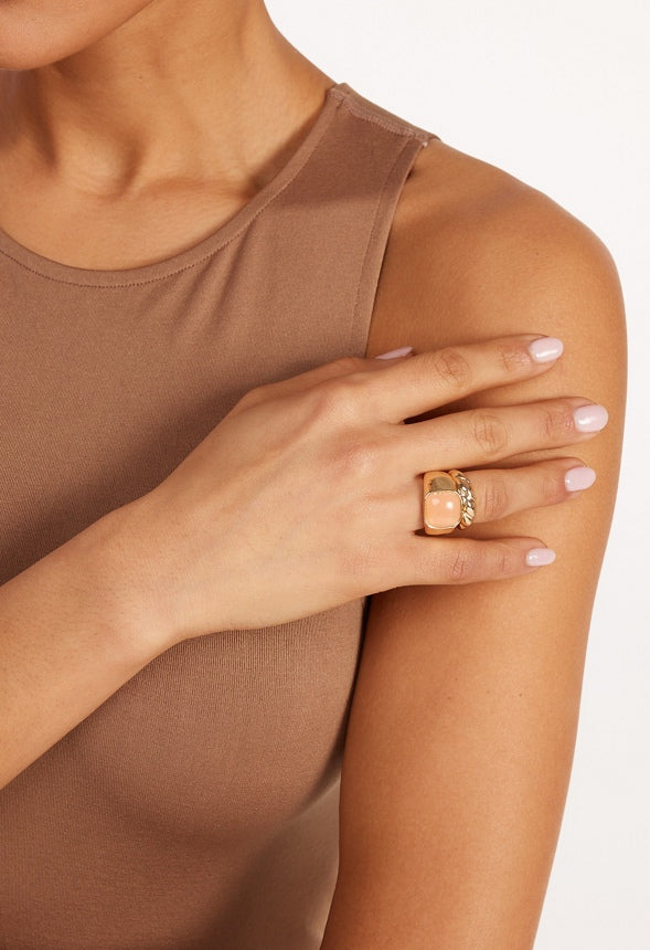 Juno Mix Stones And Metal Rings Pack Pink/ Green/ Gold