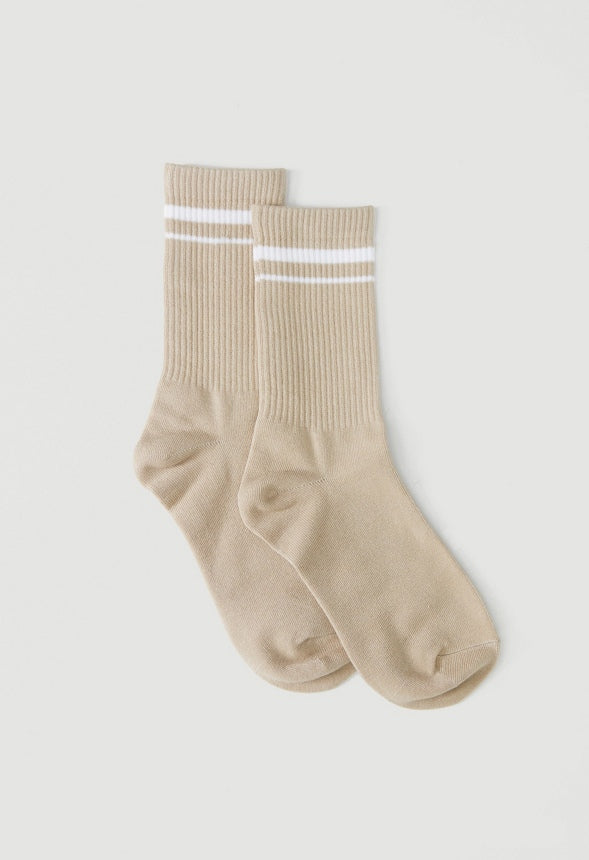 STRIPED TRIM TUBE SOCKS Oatmeal