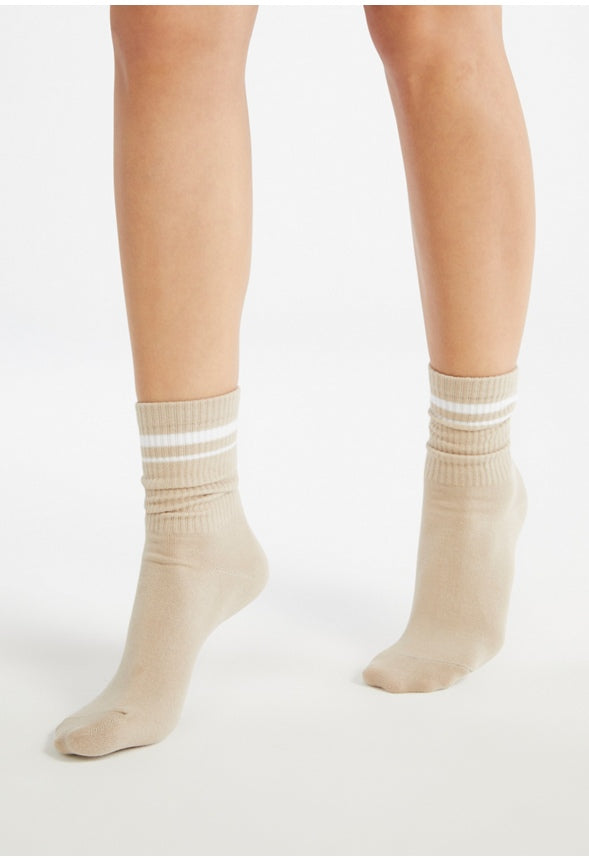 STRIPED TRIM TUBE SOCKS Oatmeal