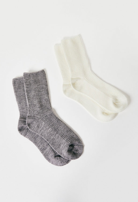 Thick Ribbed Sock Set Heather Grey/ Marshmallow