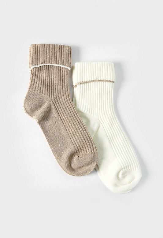 Foldover Ankle Socks Marshmallow White/ Taupe