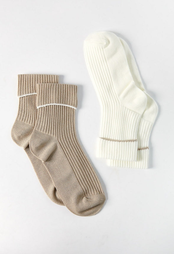 Foldover Ankle Socks Marshmallow White/ Taupe