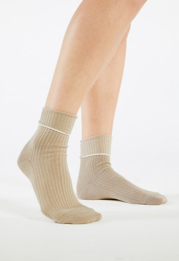 Foldover Ankle Socks Marshmallow White/ Taupe