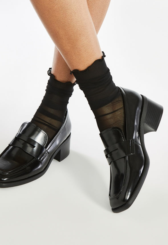 Sheer Socks With Ruffle Black
