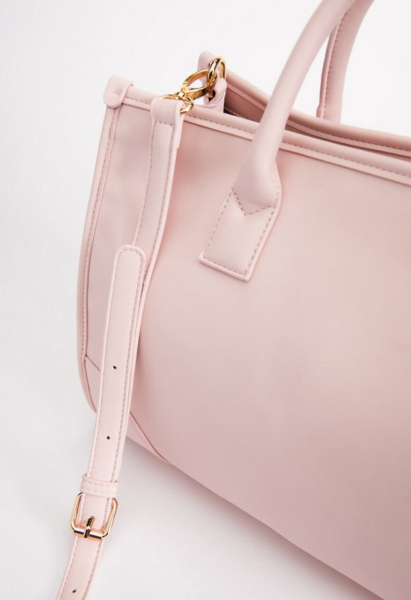 SATCHEL WITH BINDING & WEBBING STRAP Chalk Pink