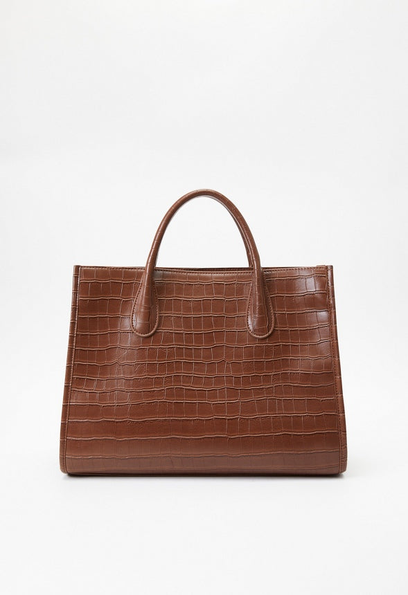 Satchel With Binding Leather Brown Croc