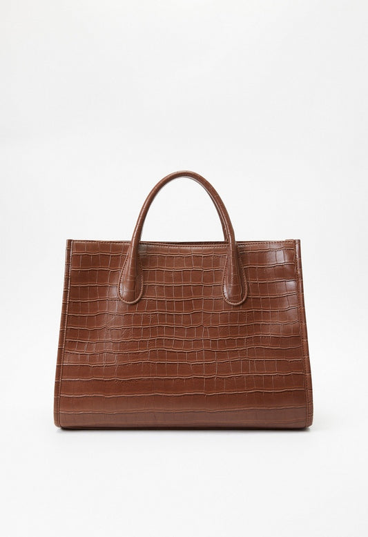 Satchel With Binding Leather Brown Croc