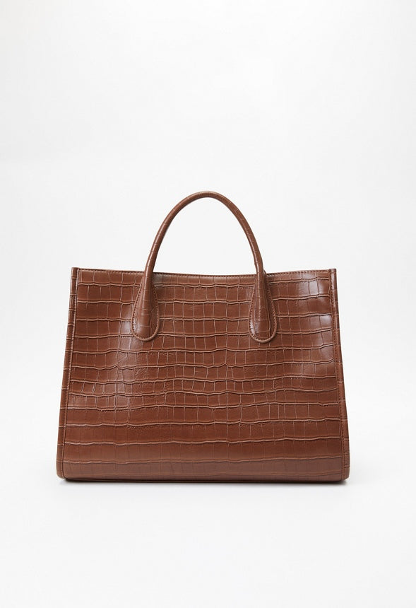 Satchel With Binding Leather Brown Croc