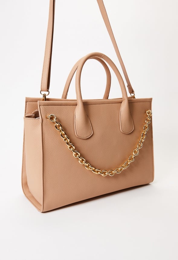 Satchel With Chain Warm Taupe