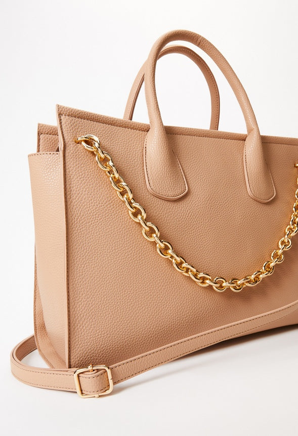Satchel With Chain Warm Taupe