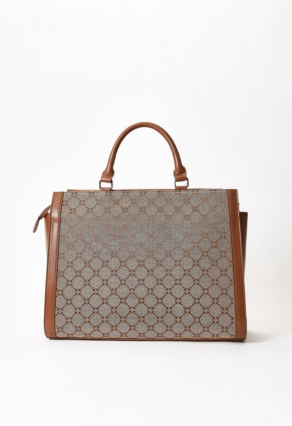 Turn Lock Top Handle Satchel Brown Logo