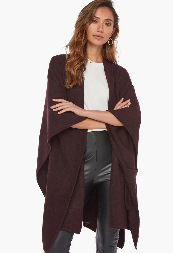 COZY TIE RUANA Red