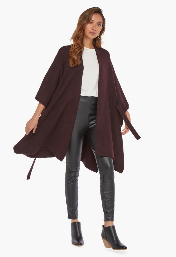 COZY TIE RUANA Red