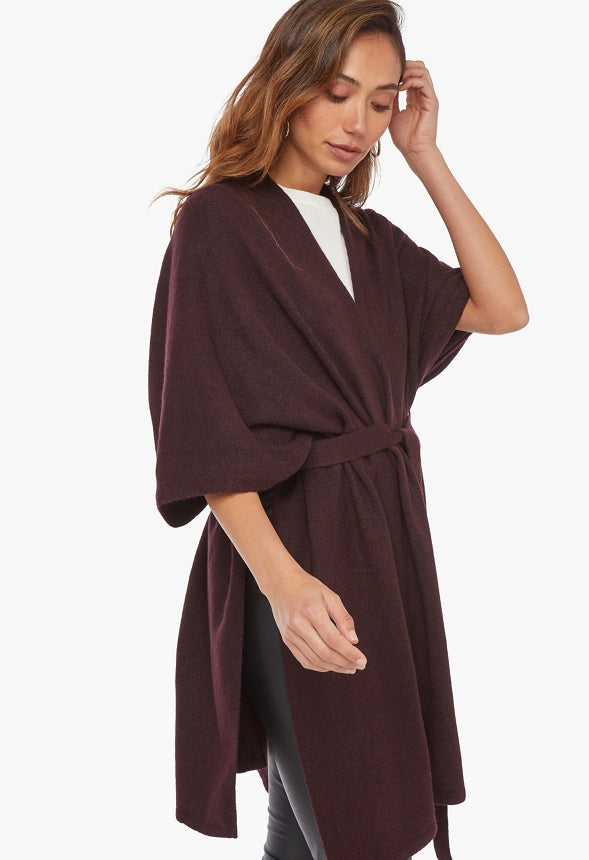 COZY TIE RUANA Red