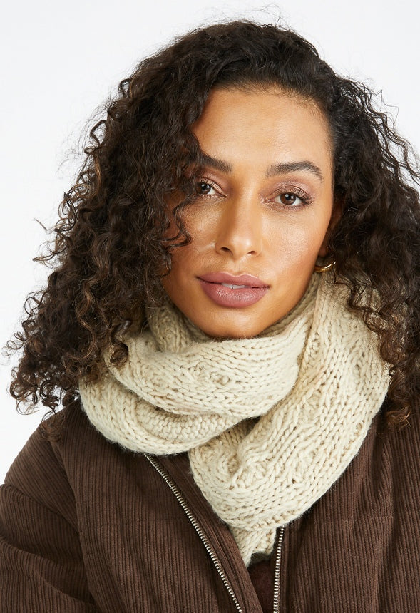 Cable Knit Infinity Scarf Birch White