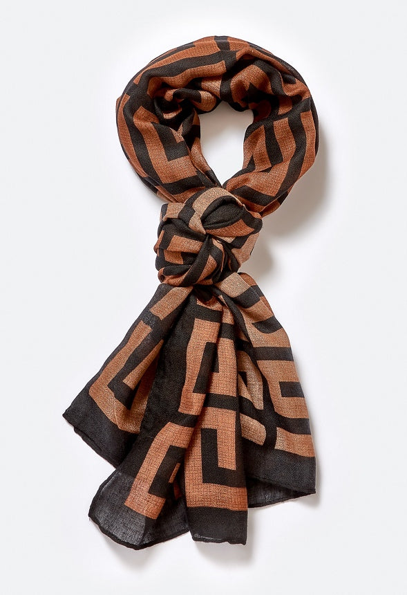 Jade Geometric Interlocking Large Woven Scarf Coffee/ Black