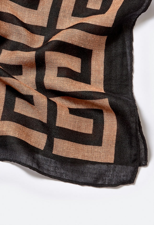Jade Geometric Interlocking Large Woven Scarf Coffee/ Black