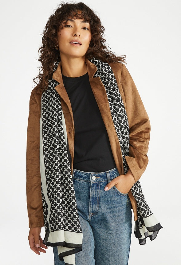 Kalani Chain Link Large Woven Scarf Beige/ Black