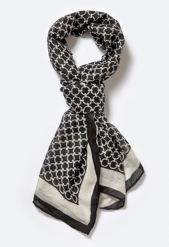 Kalani Chain Link Large Woven Scarf Beige/ Black