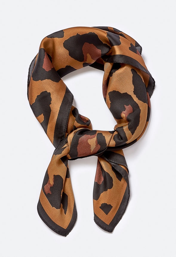Marina Satin Leopard Print Scarf Bronze/ Black