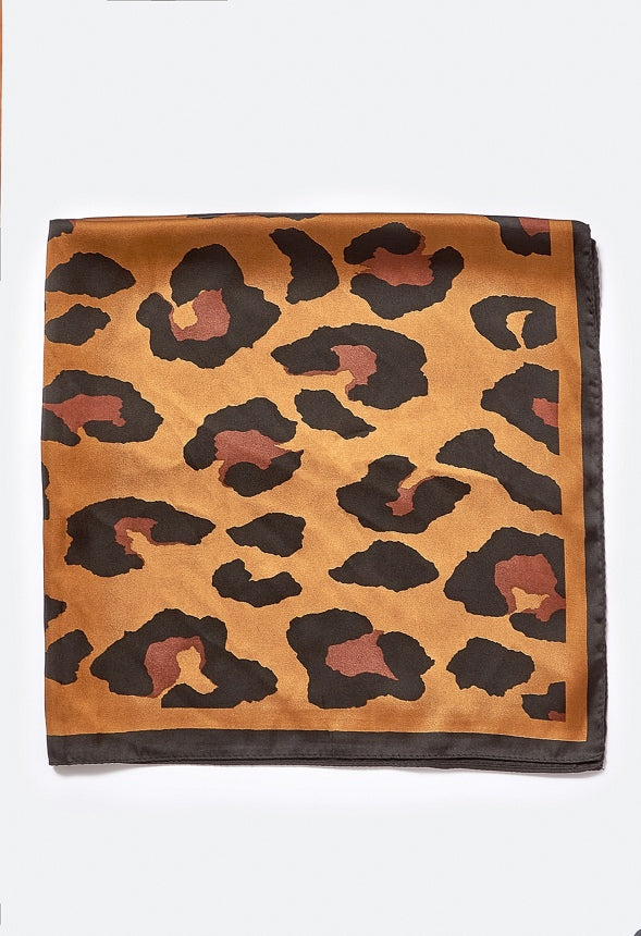 Marina Satin Leopard Print Scarf Bronze/ Black
