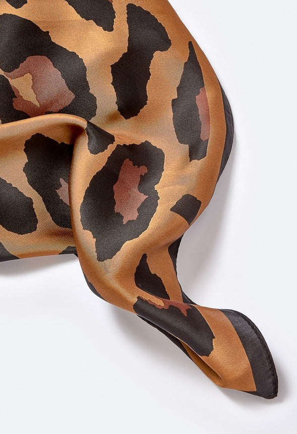 Marina Satin Leopard Print Scarf Bronze/ Black