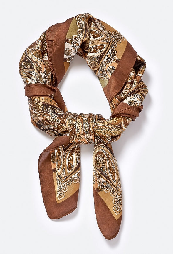 Maddison Satin Champagne Paisley Scarf Brown/ Multi