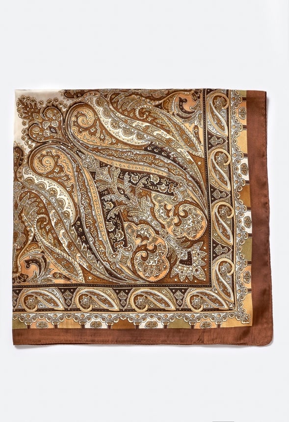 Maddison Satin Champagne Paisley Scarf Brown/ Multi