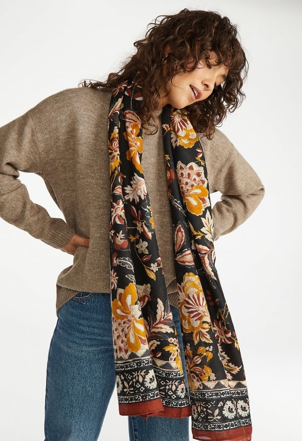 Joelle Floral Large Woven Scarf Multi/ Black