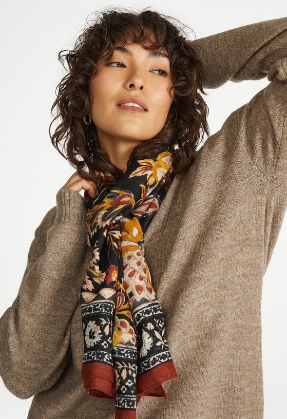 Joelle Floral Large Woven Scarf Multi/ Black