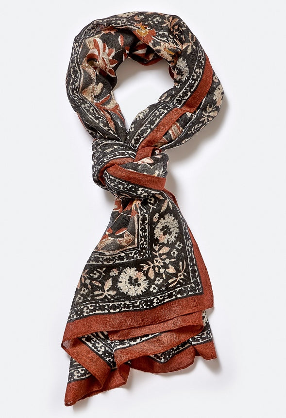 Joelle Floral Large Woven Scarf Multi/ Black