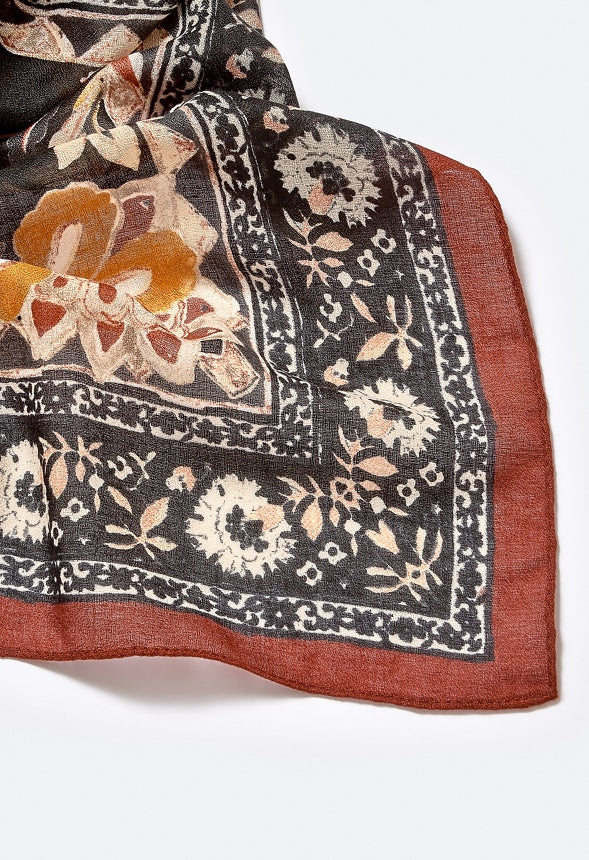 Joelle Floral Large Woven Scarf Multi/ Black
