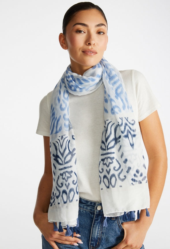 Cleo Blue Paisley Print Scarf Blue/ White Mix