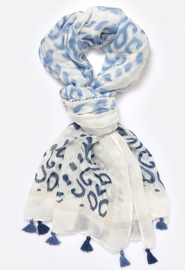 Cleo Blue Paisley Print Scarf Blue/ White Mix