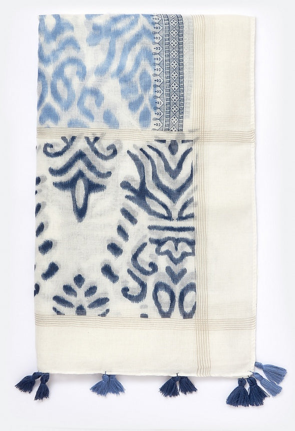 Cleo Blue Paisley Print Scarf Blue/ White Mix