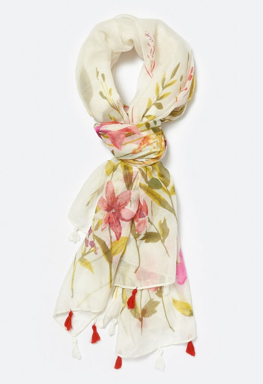 Via Multi Color Flower Print Long Woven Scarf Multi Mix/ Fabric
