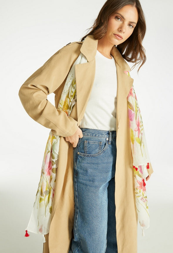Via Multi Color Flower Print Long Woven Scarf Multi Mix/ Fabric